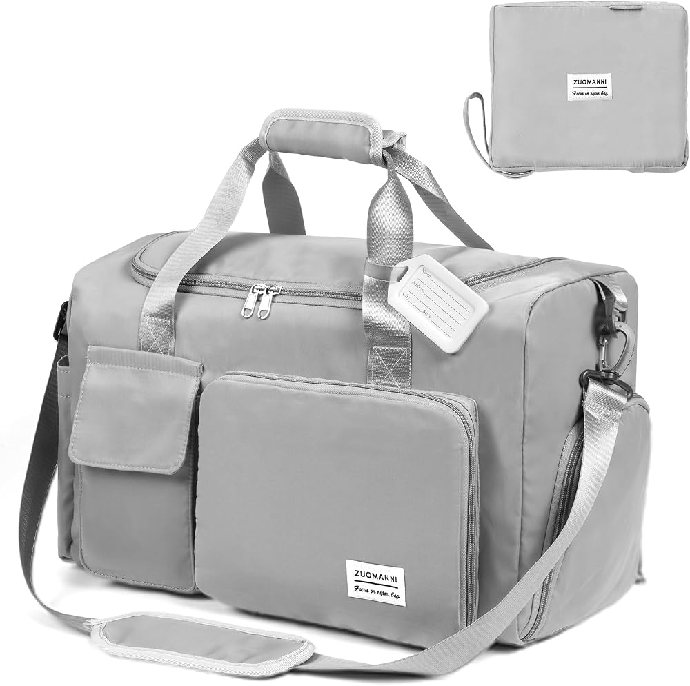 Flintronic Foldable Gym Duffel Bag Grey Lightweight Wet Dry Separation