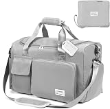 Flintronic Foldable Gym Duffel Bag Grey Lightweight Wet Dry Separation