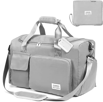 Flintronic Foldable Gym Duffel Bag Grey Lightweight Wet Dry Separation