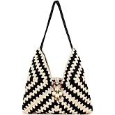 Rejolly Crochet Hobo Bag for Women Summer Vacation Beach Tote Handbags Boho Bohemian Ethnic Authentic Style Shoulder Purse