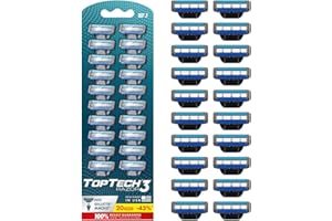 TOPTECH Razor 3 for Men - Replaceable Cartridges for Manual Shaving Razor - 3-Blade Technology Refills - Fits Gillette Mach3 - Soft Shave Sharp Blades - Cost-effective Refill (20 refills)
