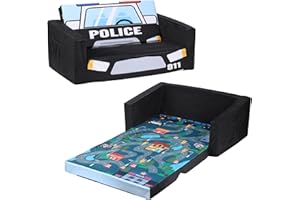 MallBest Kids Sofas Children's Sofa Bed Baby's Upholstered Couch Sleepover Chair Flipout Open Sofa(Black/Police Car)