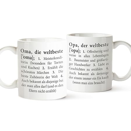 2 er Set Tasse mit Aufdruck – Definition Oma und Opa – Standard – Lustige Kaffeetassen als Geschenkideen für Oma und Opa - Ge