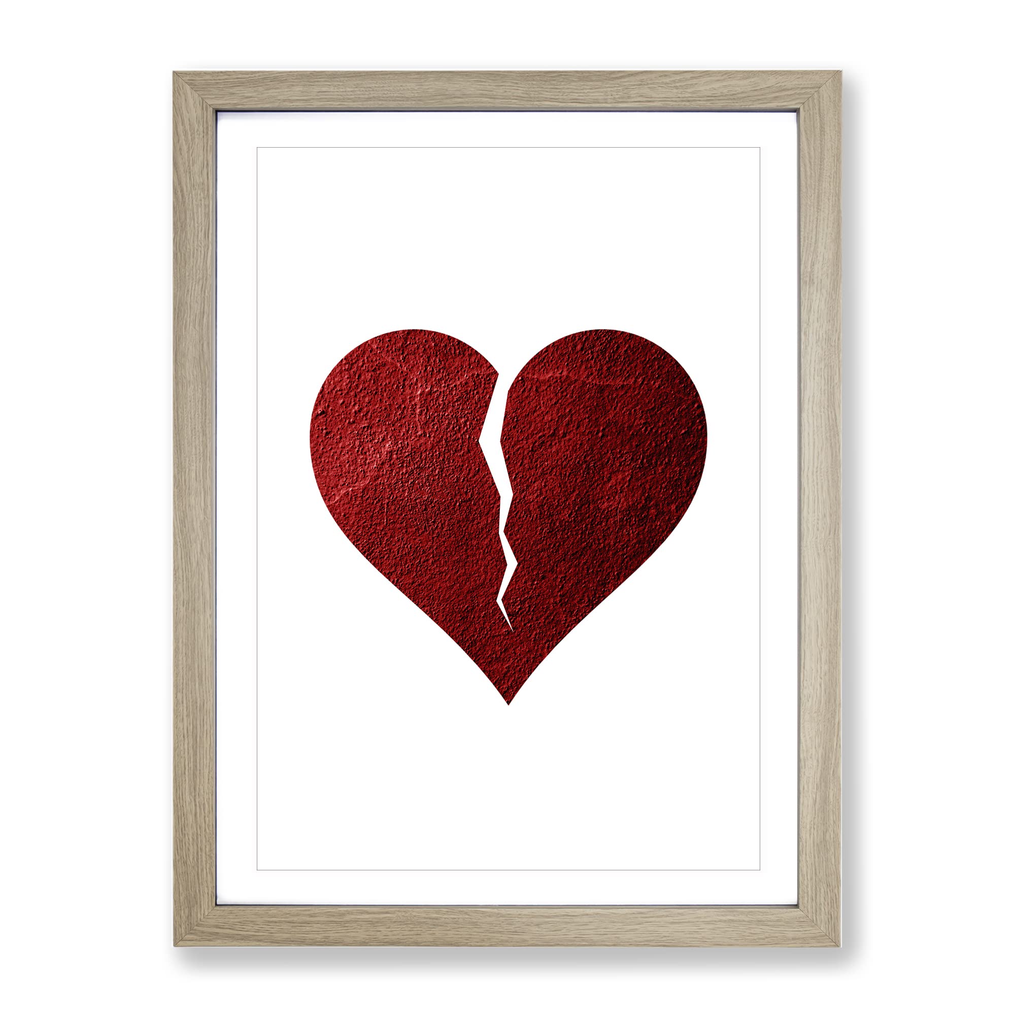Broken Heart Modern Framed Wall Art Print, Ready to Hang Picture for Living Room Bedroom Home Office Décor, Oak A3 (34 x 46 cm)