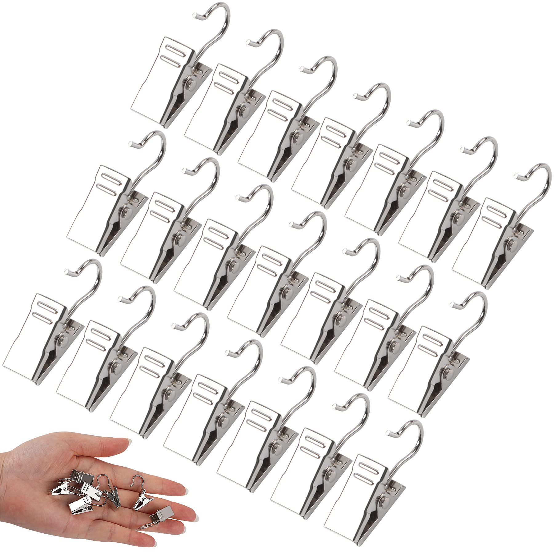 30 Pack Small Heavy-Duty Hook Clip Set Metal Curtain Hangers for Home Decoration Art Craft Display - Black (Silver)