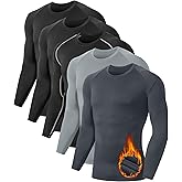 5 or 4 Pack Men's Thermal Compression Shirt Fleece Lined Long Sleeve Athletic Base Layer Cold Weather Gear Workout Top