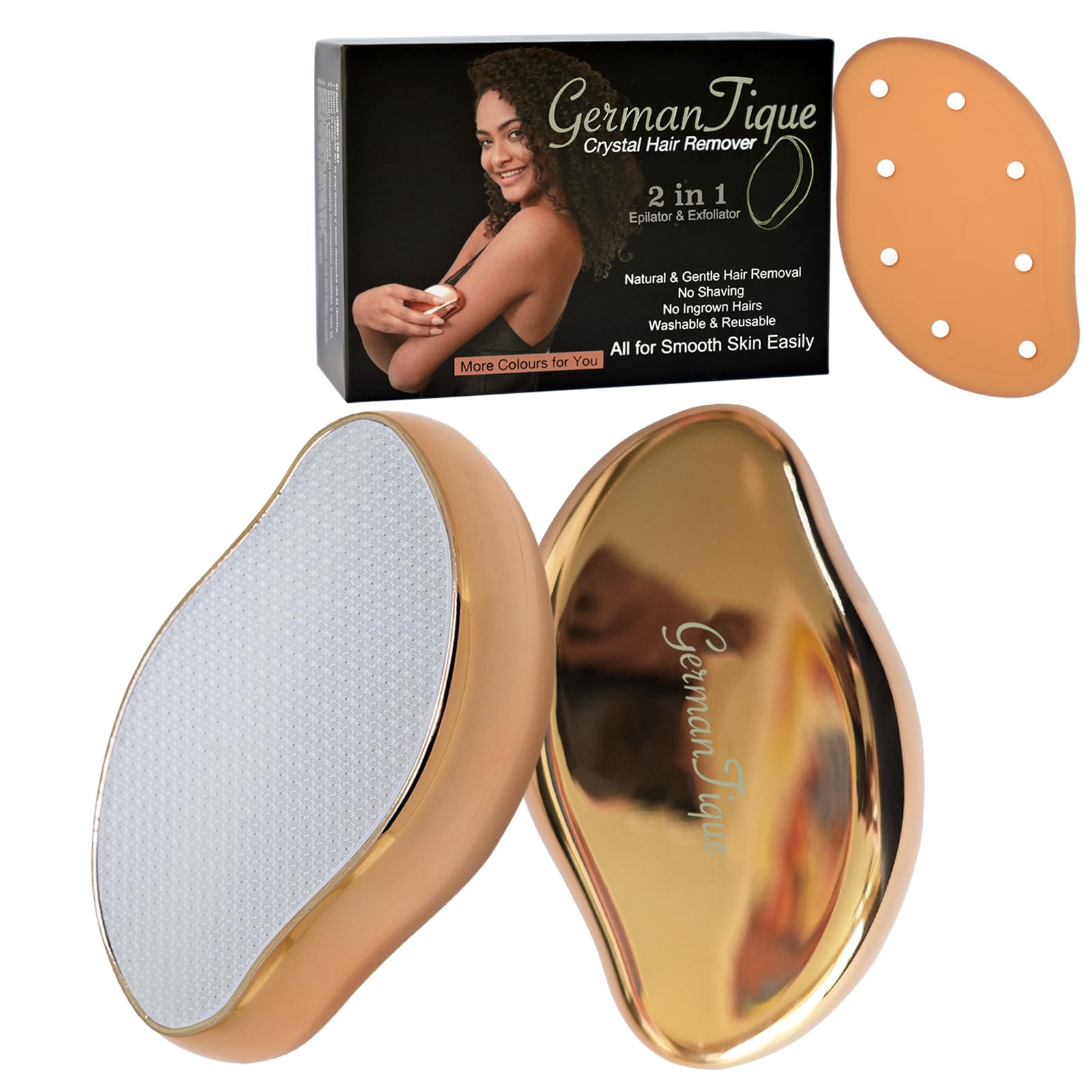 Germantique Crystal Hair Eraser,Natural Crystal Hair Remover,Reusable Painless Nano Glass Hair Removal Device Without Shaver,Gentle Crystal Epilator and Exfoliator for Soft Silky Skin(Gold)