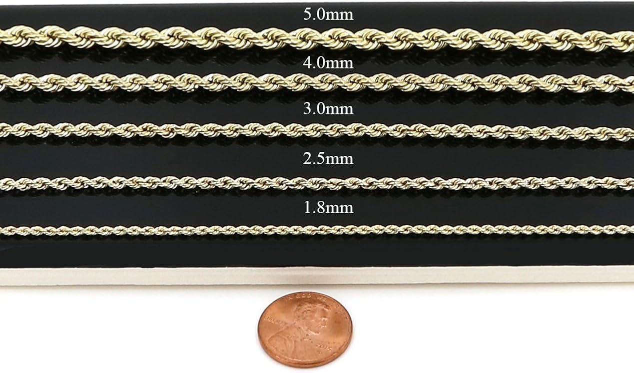 Hollow Rope Chain Real 10K Yellow Gold 