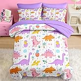 Pamnest Comforter Set Twin Size, Cute Dinosaur 5 Pcs Bedding for Kids and Adults, Love Rainbow Happy Bed Sheet Sets with Fitted Sheet Pillowcase & Sham for Bedroom Bed Decor