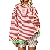 UEU Women Oversized Striped Crewneck Sweatshirt Long Sleeve Color Block Pullover Tops Casual Loose Workout Shirt