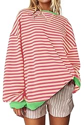 UEU Women's Striped Pullover Tops Long Lantern