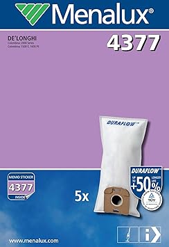 Menalux 4377, 5 Staubbeutel, Duraflow, passend für De'Longhi Colombina