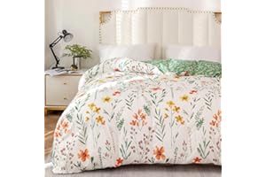 Jolusere Floral Botanical Duvet Cover Set Queen Size 100% Cotton Bedding Set for Kids White Green Reversible Bed Farmhouse Boho Aesthetic Comforter Cover Soft Durable MicrofiberBedding for All Seasons