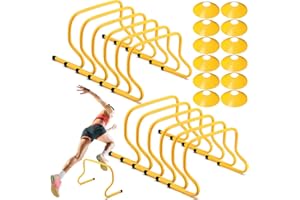Gemscream 12 Pcs 12 Inch Agility Hurdles Training Equipment Agility Hurdles and Marker Cone Set Disc Cones Speed and Training Obstacle for Athletes Sports Soccer Football Tennis Basketball