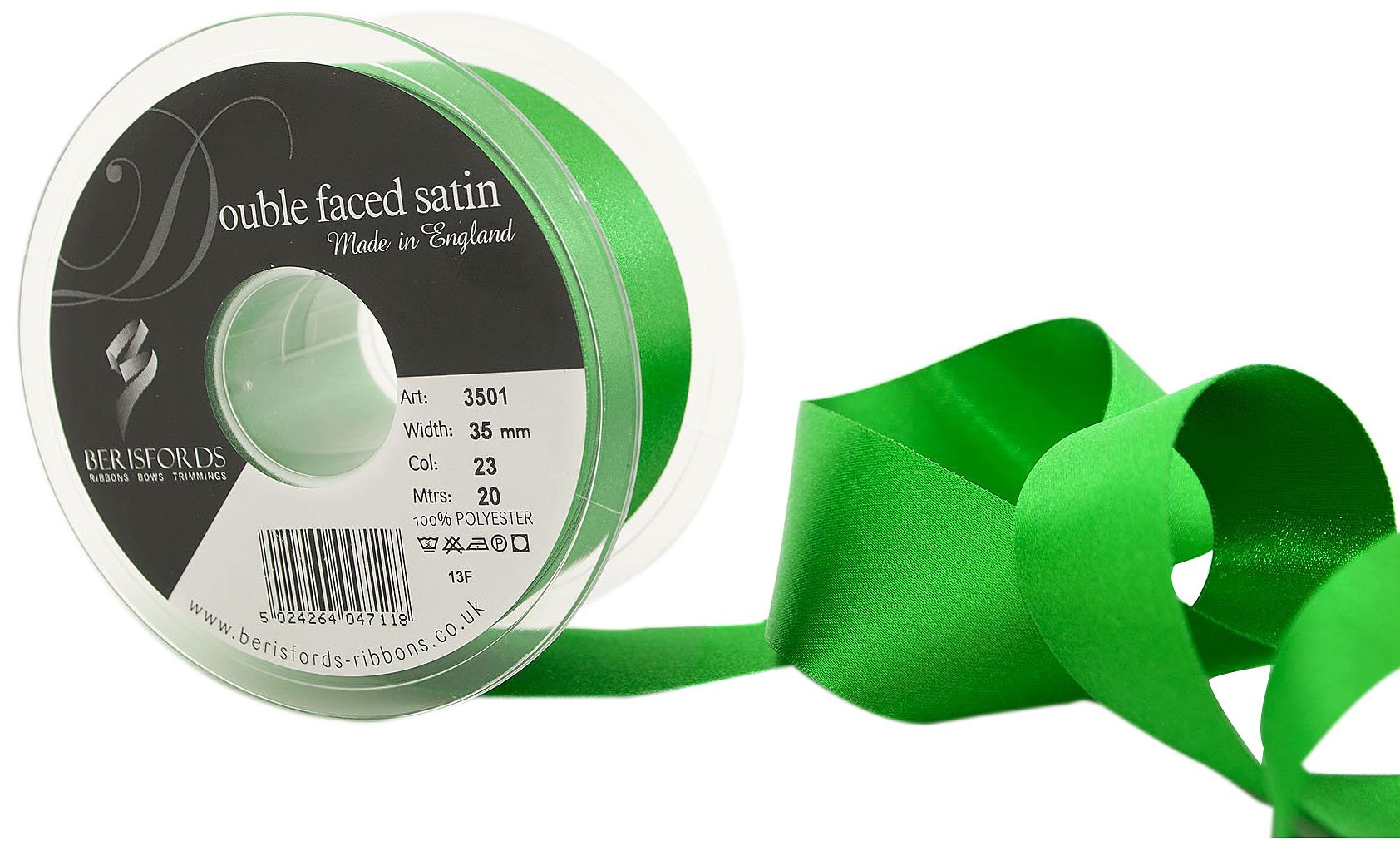 Berisfords 3501 35mm 23 Emerald Double Satin Ribbon x 20mtr, 20m โ image 1