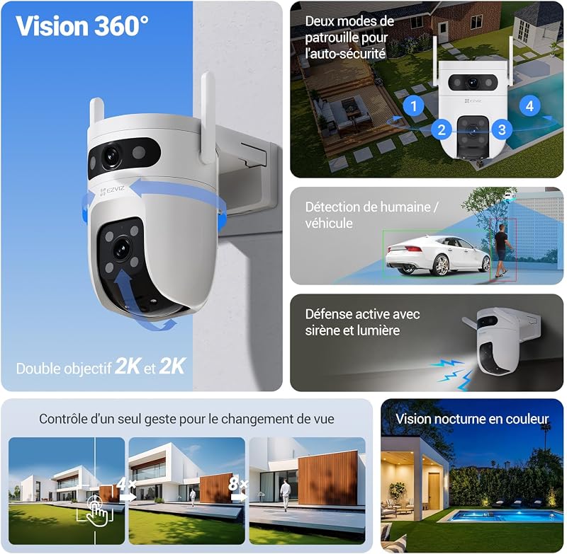 6MP(3MP+3MP) Caméra Surveillance Extérieur à Double Objectif, C9c 2K