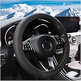 Zpana Car Steering Wheel Cover, Leather Elastic No Inner Ring Vehicle Steering Wheel Protector for 14.5-15Inch, Anti Slip Auto Interior Protection Accessories, Universal for SUV Sedan Truck (Black)
