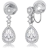 Heclia Diamond Dangle Earrings Elegant Clip on Earrings for Women Non-Pierced Crystal Rhinestone Drop Dangling Earring Sparkling Cubic Zirconia Wedding Prom Jewelry Teardrop Drop Dangle Earring