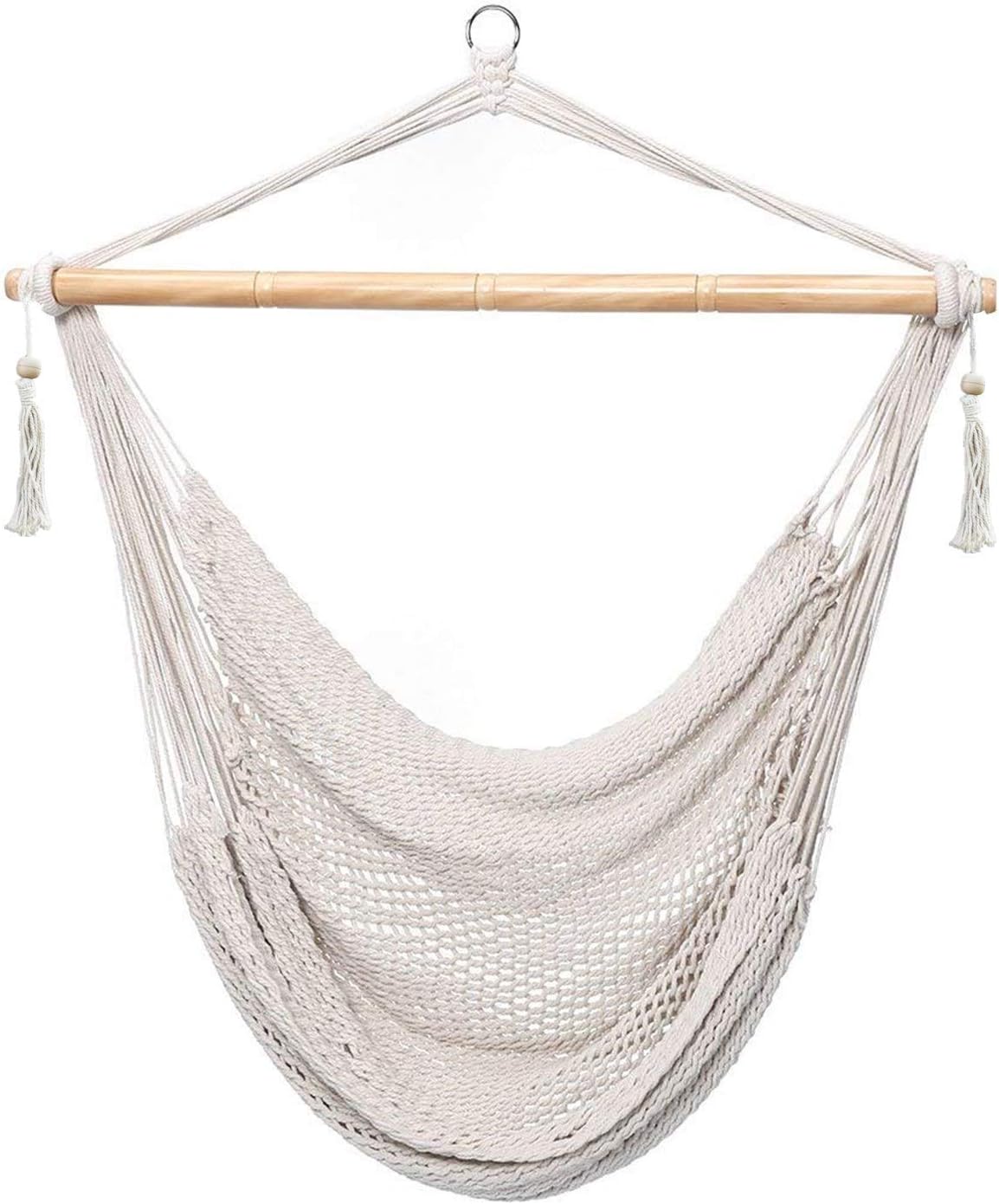 Karriw Hammock Chair, Mesh Hanging Chair, Polyester Cotton Swing Seat, 260LBS Weight Capacity (White)