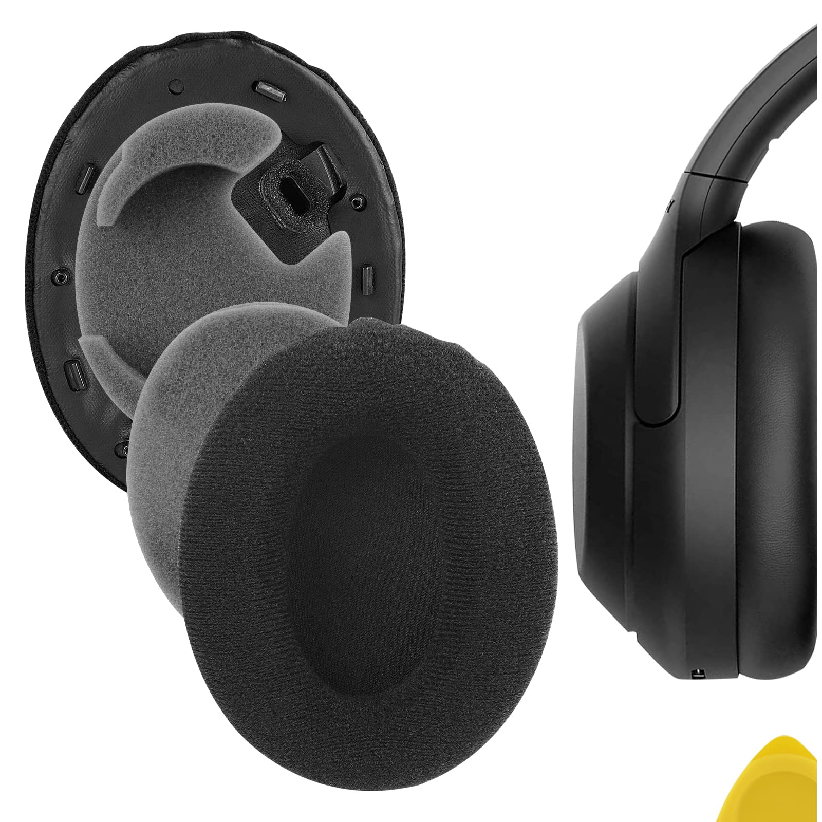 Geekria Comfort Velour Replacement Ear Pads for Sony WH-1000XM4 Wireless Headphones Ear Cushions, Repair Parts (Black)