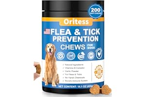 ORITESS Flea and Tick Prevention for Dogs, 200 Soft Chews Natural Dog Flea and Tick Chewables Oral Flea Supplement for Dogs, Puppy Flea Support - All Breeds & Ages - Chicken Flavor