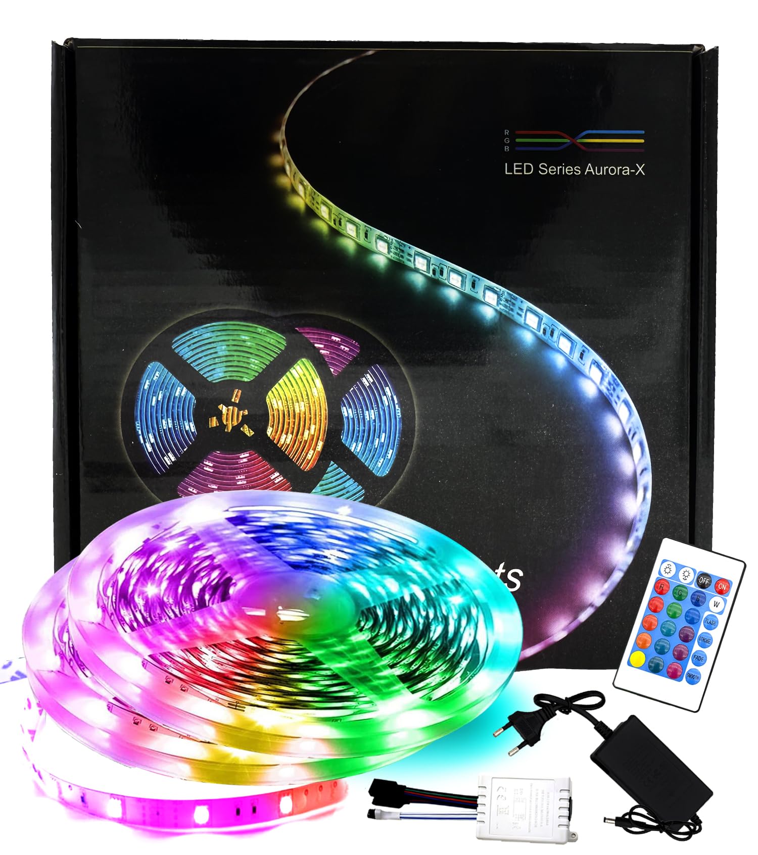 HKF HO KI HO LED Strips Light 15M, RGB LED Strip Lights with 24 - Keys Remote Control, Colour Changing Led Lights for Bedroom, Party, European Power Plug