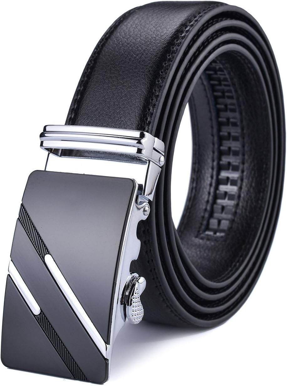 X XHtang Men's Ratchet Belt with Genuine Leather, Slide Belt for men 1 3/8 inches Wide