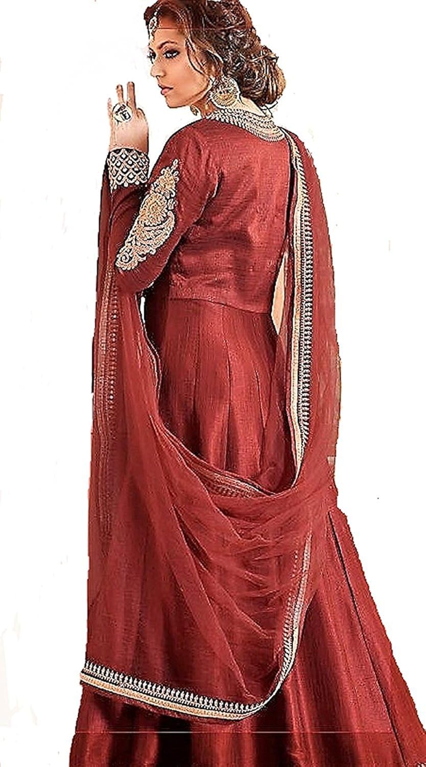 rudra fashion women's red georgette heavy embroidered semi-stitched salwar suit dress material