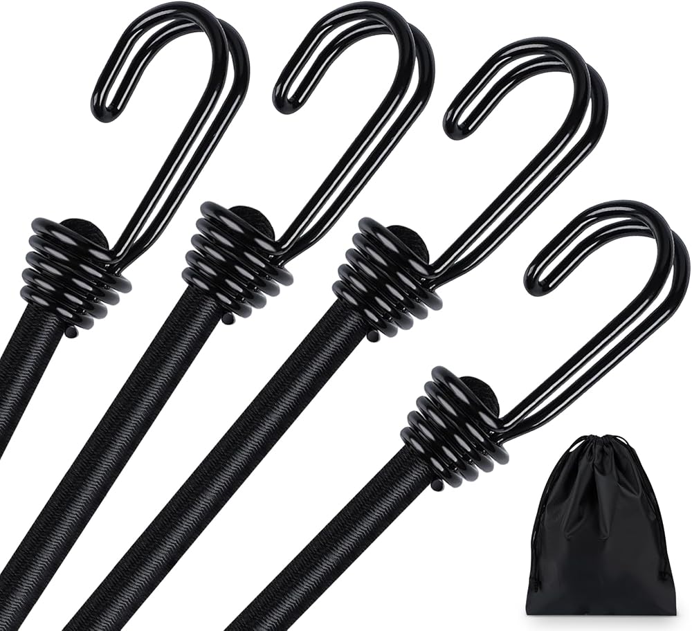 Binswloo 4 x 40 inch Bungee Cords with Hooks 1 m All Black Heavy Duty