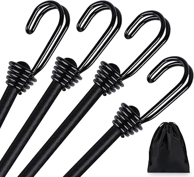 Binswloo 4 x 40 inch Bungee Cords with Hooks 1 m All Black Heavy Duty