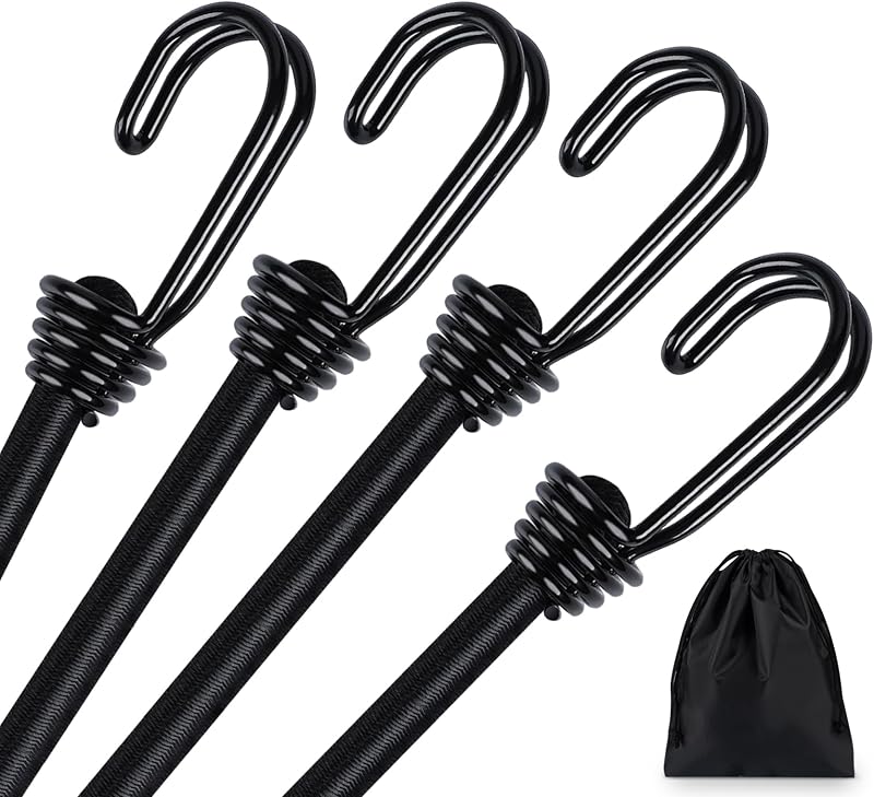 Binswloo 4 x 40 inch Bungee Cords with Hooks 1 m All Black Heavy Duty