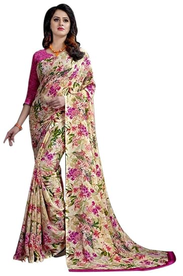 Floral Georgette Saree With Blouse Piece (MO214)