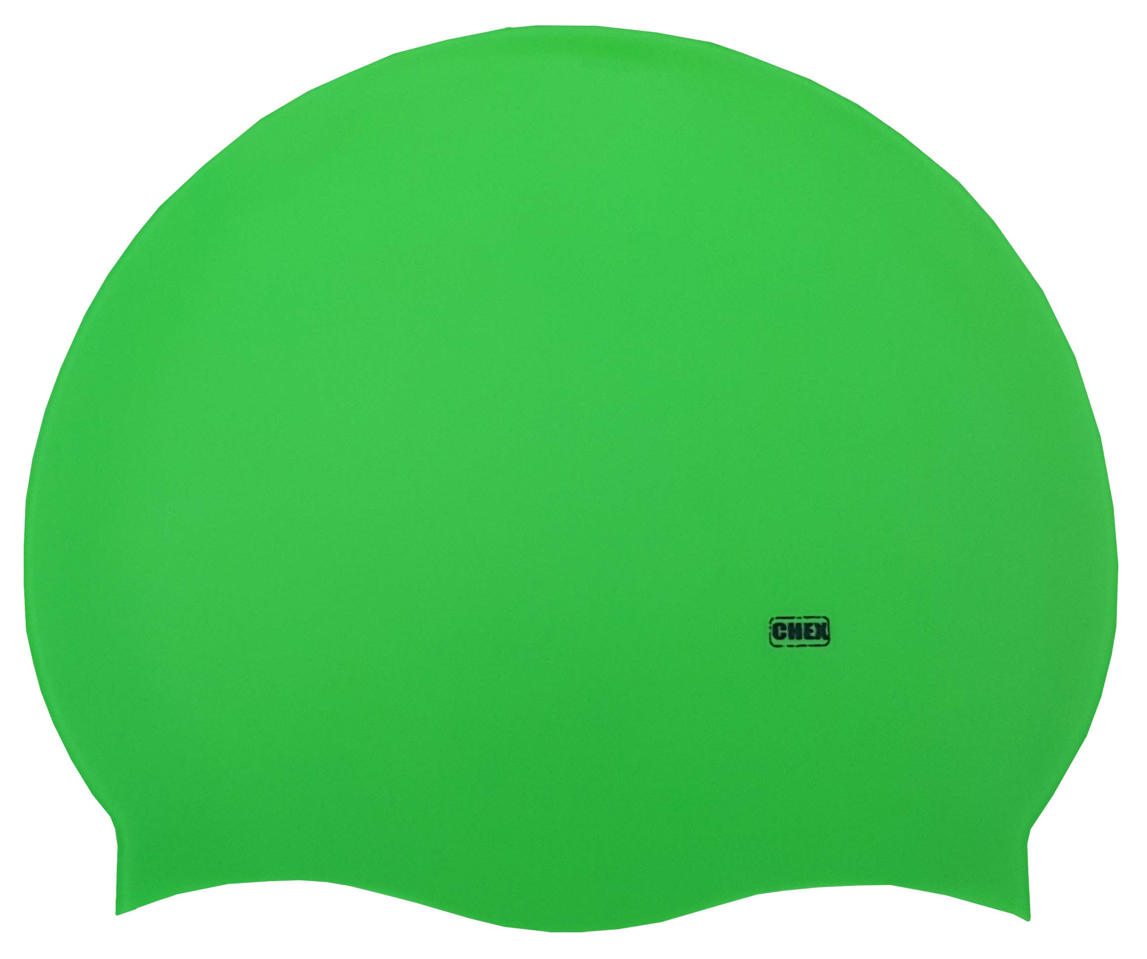 CHEX Branded Stretchy Silicone Unisex Women Men One Piece Swimming Hat Swim Cap Plain Fluo Dark Pastel Colours One Size Adults 8+ Years Easy Pull On Swim Hat (Neon Green)