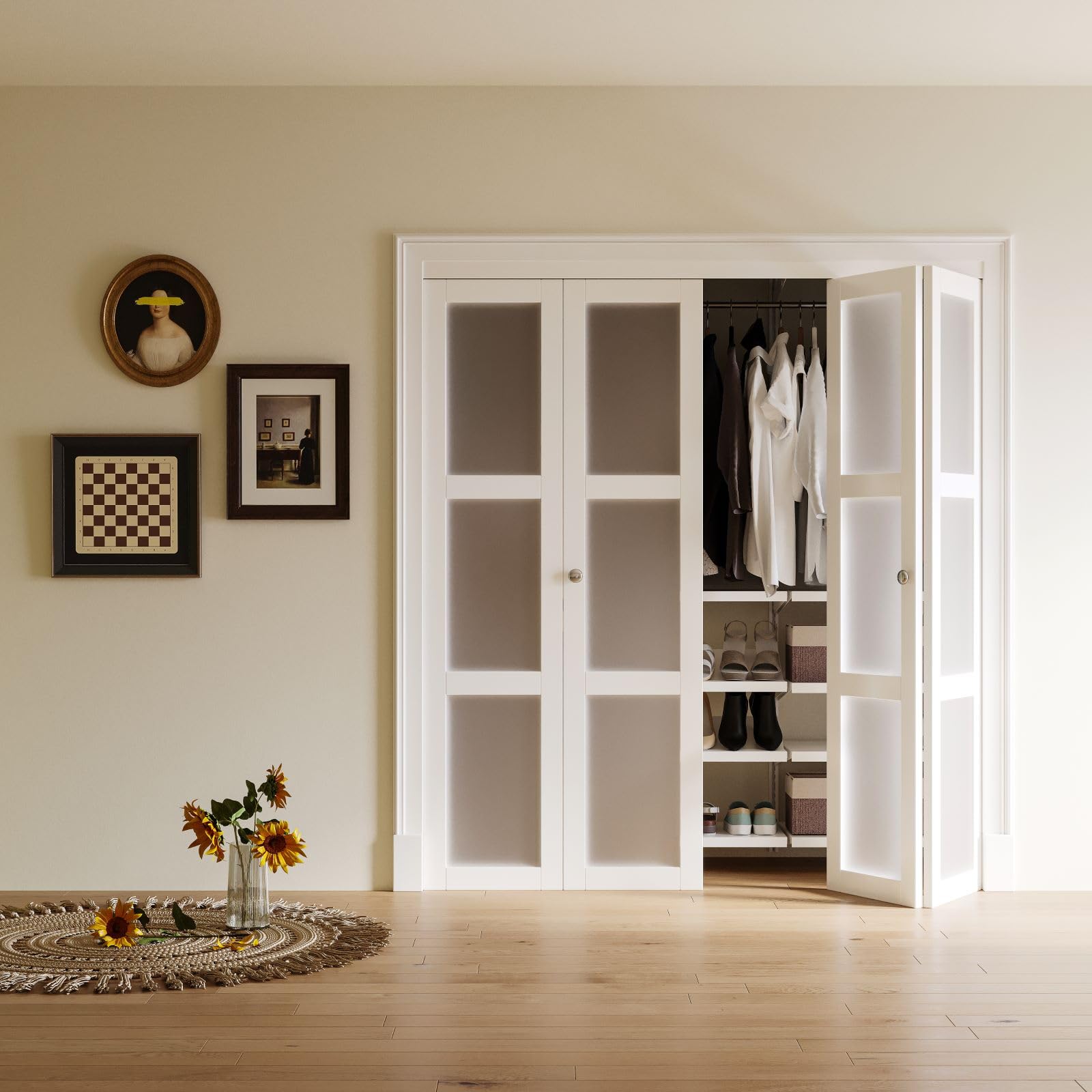 WIN STELLAR Bifold 72" x 80" 3-Panel Frosted Glass
