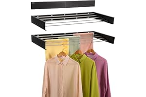 JolyBay Wall Mounted Laundry Drying Rack, Retractable Clothes Drying Rack for Bathroom with Wall Template, 5 Stainless Rods Heaving 60 lb Capacity (Black, 40")