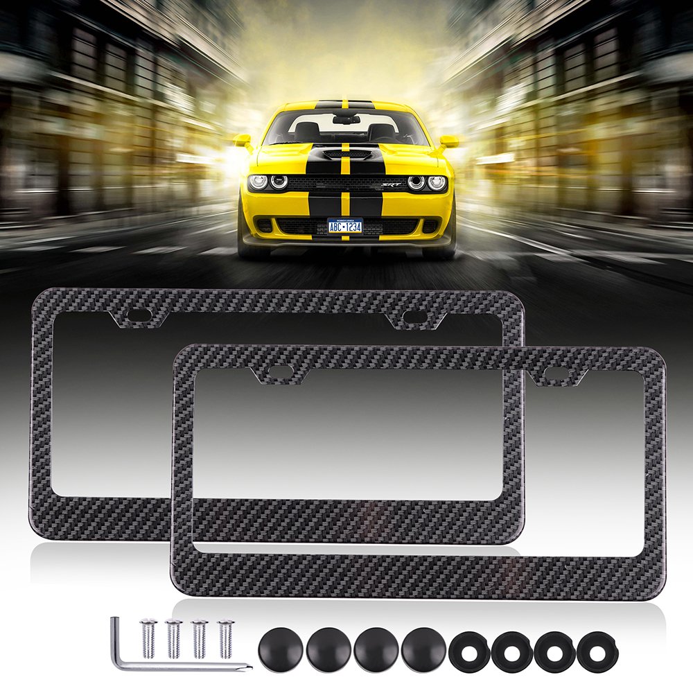 SCITOO Stainless Steel License Plate Frame Car Licence Plate Covers 2 PCS 2 Holes Black with Bolts Washer Caps fit US Standard
