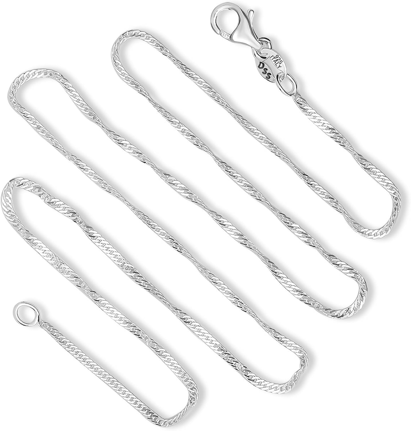 925 Sterling Silver 1.2 MM Singapore (Twisted Curb) Italian Chain Necklace with Lobster Claw Clasp - Lifetime Replacement Warranty