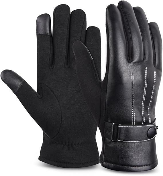 Amazon Vbiger メンズ レザー グローブ スマホ対応 裏起毛 冬 防寒 革 手袋 保温 暖かい 男性用 オートバイク ドライブ ブラック2 手袋 通販