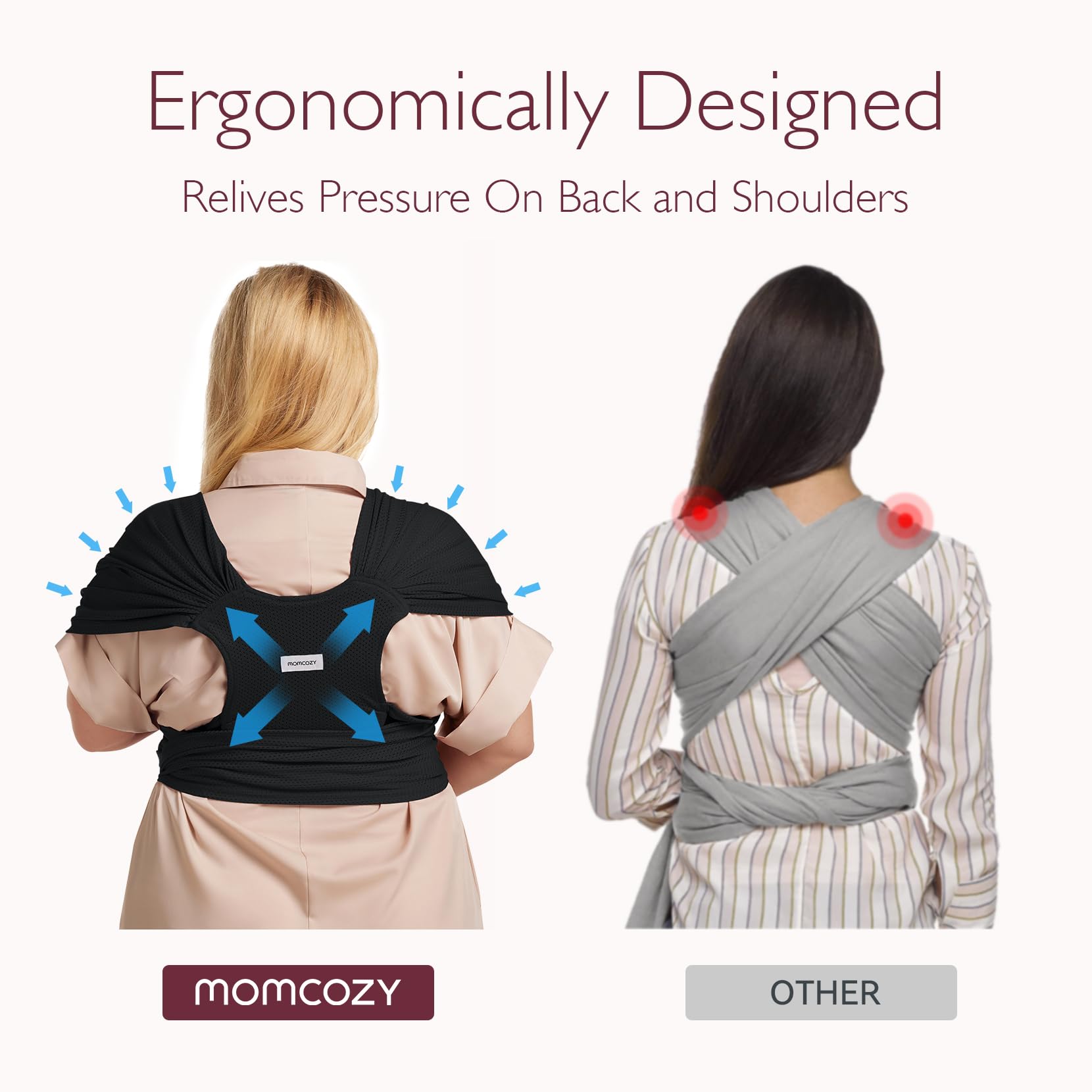Momcozy Adjustable Buckle Baby Wrap Carrier Cooling Air-Mesh, Easy to Wear Baby Carrier Sling, Baby Carriers Newborn to Toddler 8-35lbs, Suit for Waist 30-47inch, Regular Black