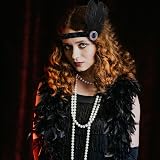 FEPITO 8-Piece 1920s Flapper Accessories Set Headband Gloves Necklace Earrings view 4