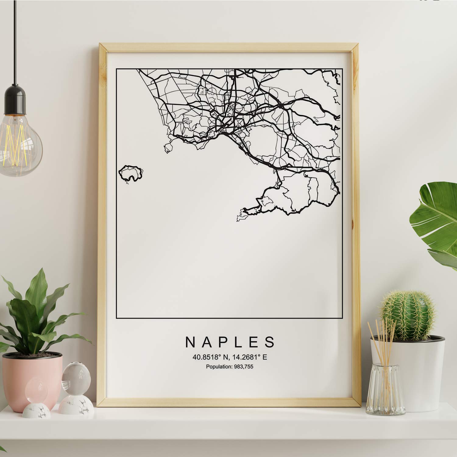 Sheet Naples city map Nordic style black and white. A3 size poster Printed paper No 250 gr. Paintings, prints and posters for living room and bedroom