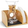 HEXNUB – Caddy for Pour Over Coffee Makers, Bamboo Stand fits Chemex, Bodum, Cosori Carafes, Heatproof Mat, Filter Holder for Coffee Brewing - Black Mat