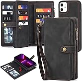 TwoHead for iPhone 11 Wallet case with Card Holder & Detachable Magnetic Phone case, PU Leather case Wallet for Women/Men,Black Wallet Phone Case