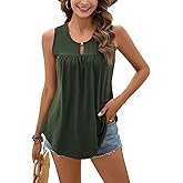 CBOO Women's Sleeveless Tunic Tank Tops Dressy Casual Loose Fit Flowy Blouse Shirt Printed Pleated Summer