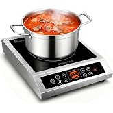 Stainless Steel Induction Cooktop, Professional Commercial Grade Single Burner Electric Cooktop, 1800W Hot Plate Portable Countertop Cooker with Temperature Control, Compatible with Magnetic Cookware