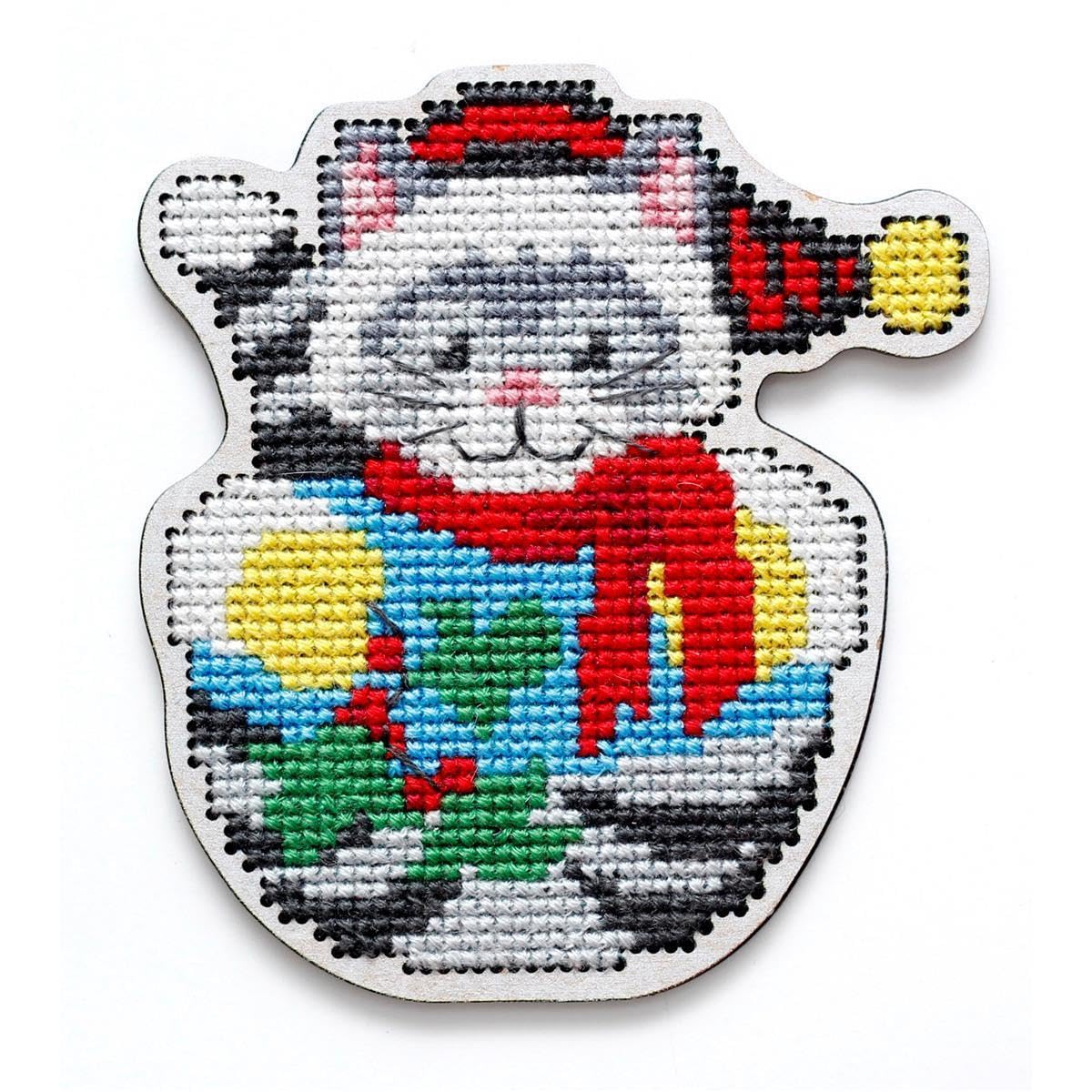 RTO EHW038 Cat Cross Stitch Kit on Wooden Board Cotton Multi-Coloured 8.1x8.9 cm