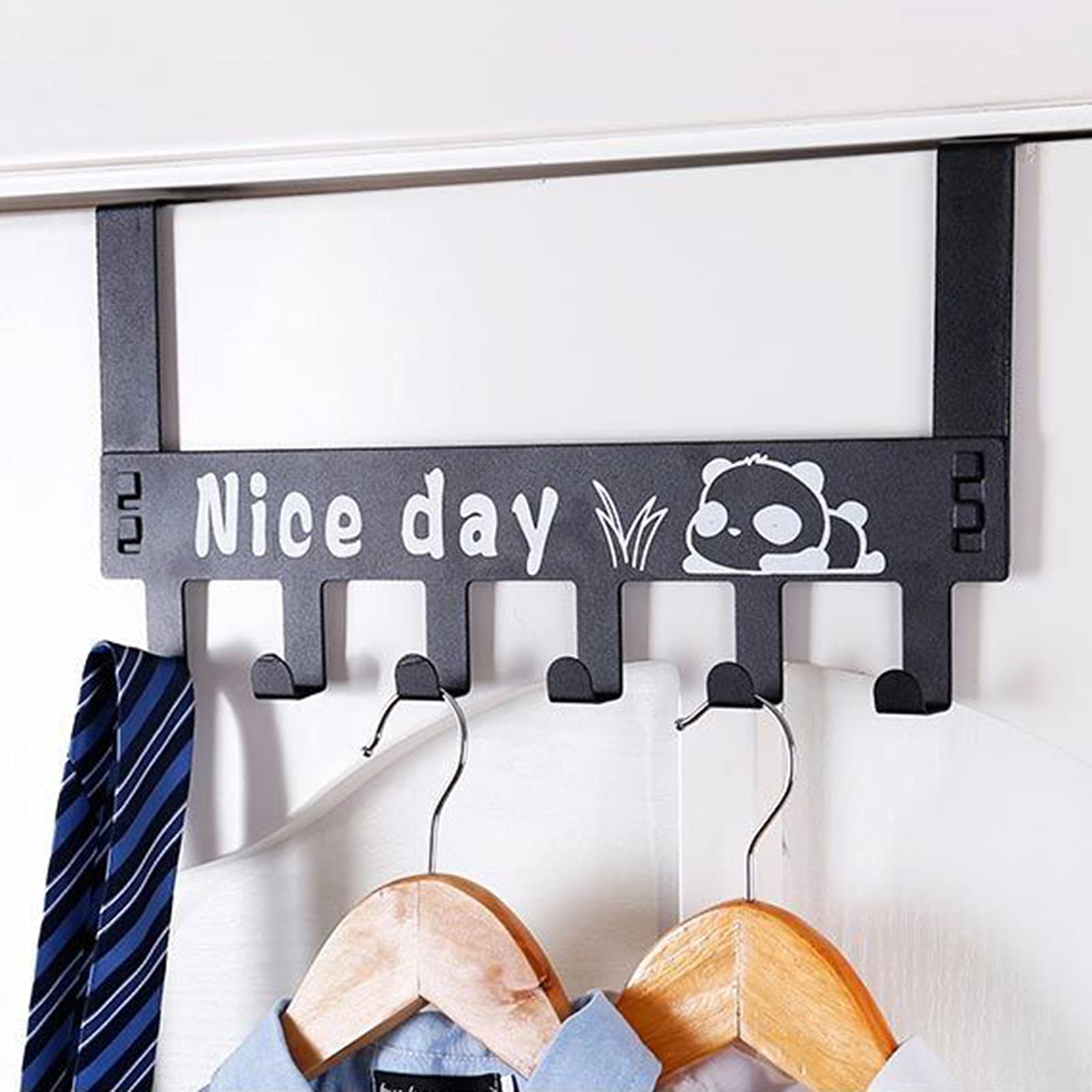 NeeyBing Over The Door Hook Hanger, Heavy-Duty Storage for Coat, Towel, Bag, Robe - 6 Hooks, Carbon Steel, 36cm