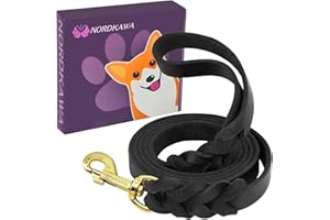 NORDKAWA Leather Dog Leash - 6ft x 1/2" Braided Leather Leash for Dogs, Heavy Duty Dog Leashes with Rotating Clasp, Soft and Durable Leather Dog Training Leash for Large Medium Small Dogs (Black)