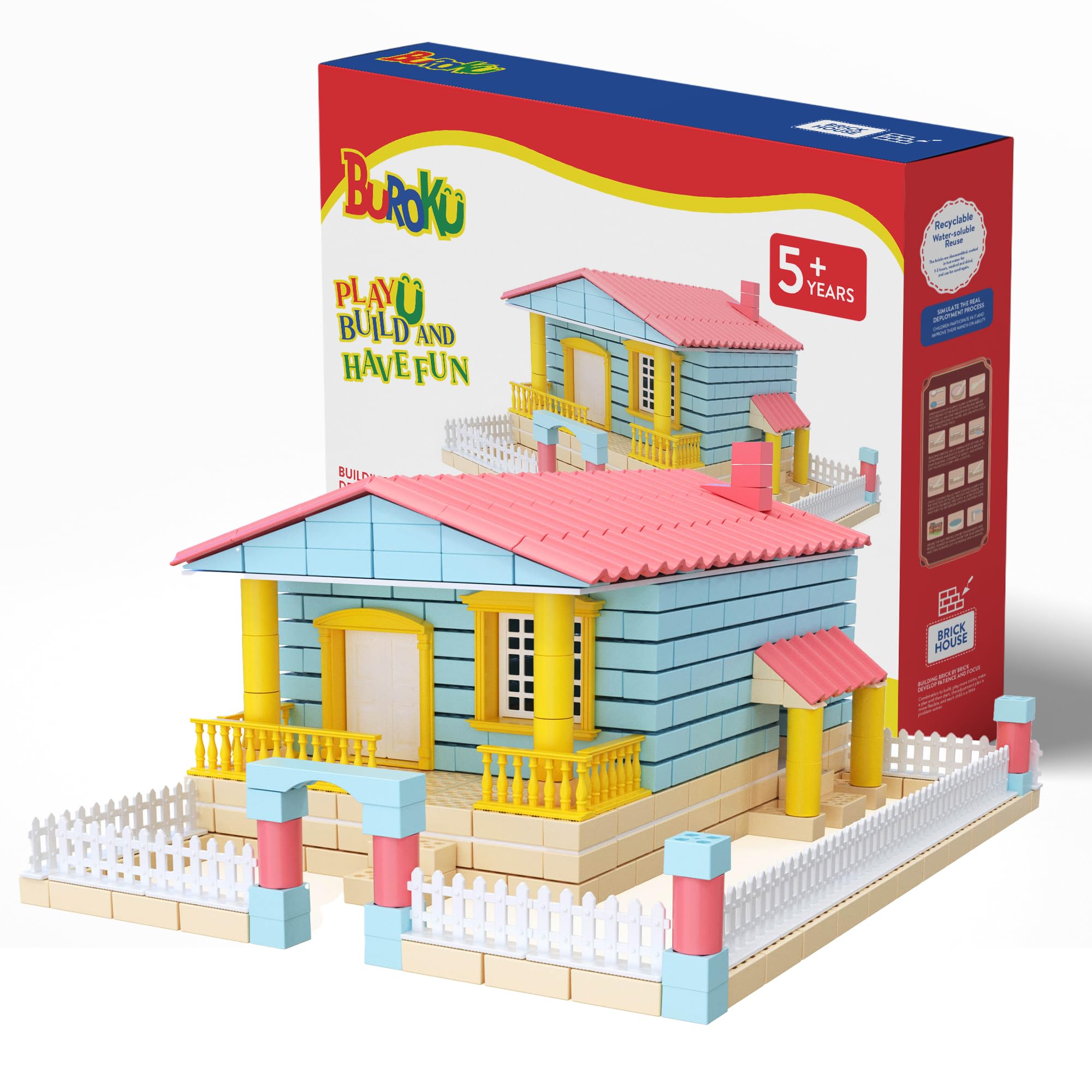 Buroku - Brick House Building Game | 419 Safe ABS Plastic Pieces for Children | Includes Paints and Brush | Enhances Early Skills and Intelligence Development