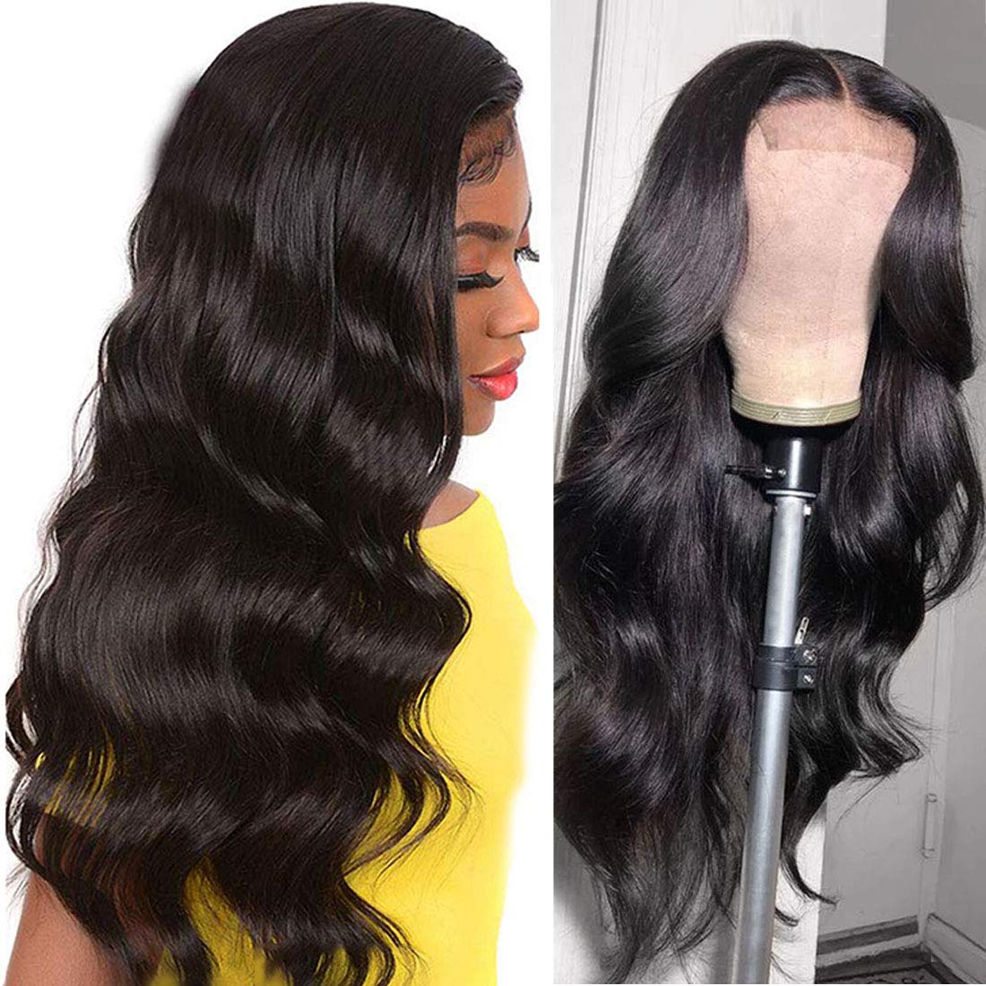 Jolibabe Body Wave Human Hair Lace Front Wigs Pre Plucked Brazilian Virgin 18 inch Body Wave Lace Front Wig with Baby Hair 150% Density Wig for Black Women (18, Natural Color)